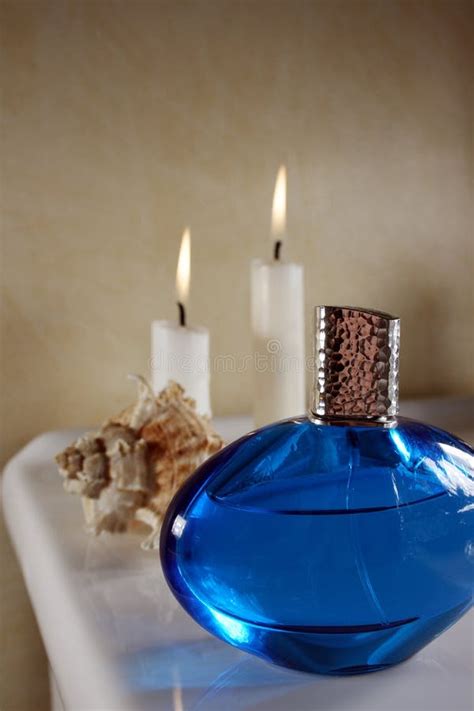 perfumes in a blue bottle.